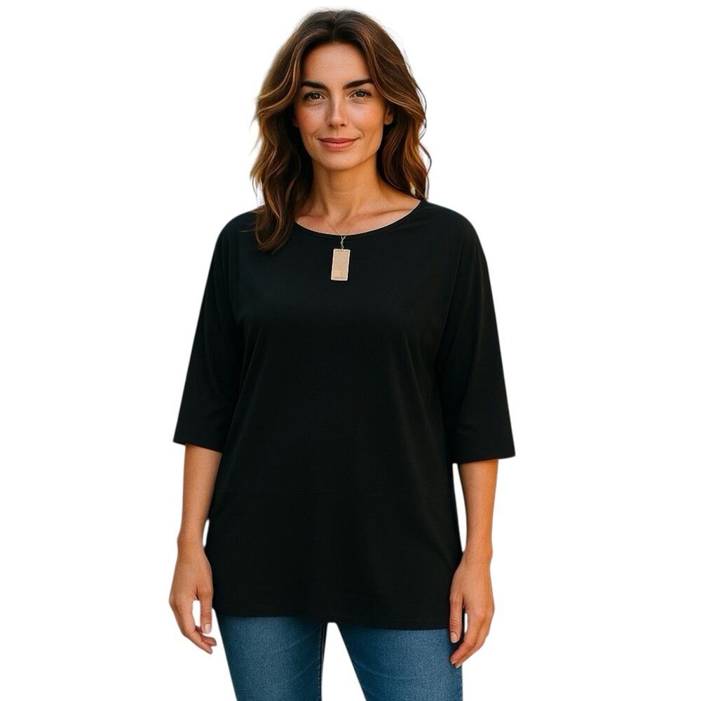 Chico’s black layered woven hem top with 3/4 NWT size M / 12 / 2